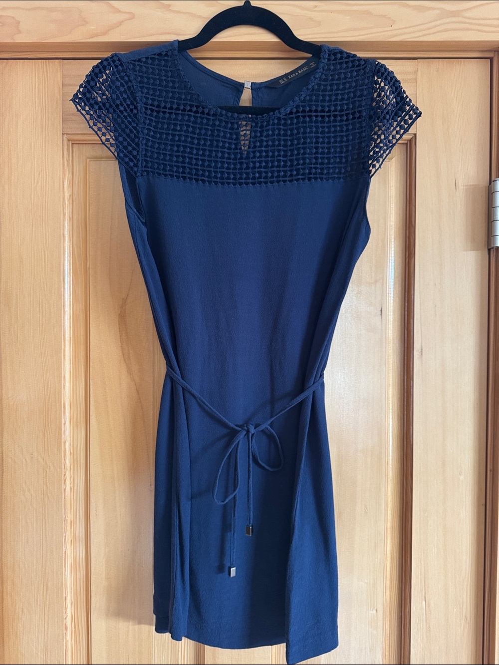 Zara Navy Crochet Yoke Mini Dress